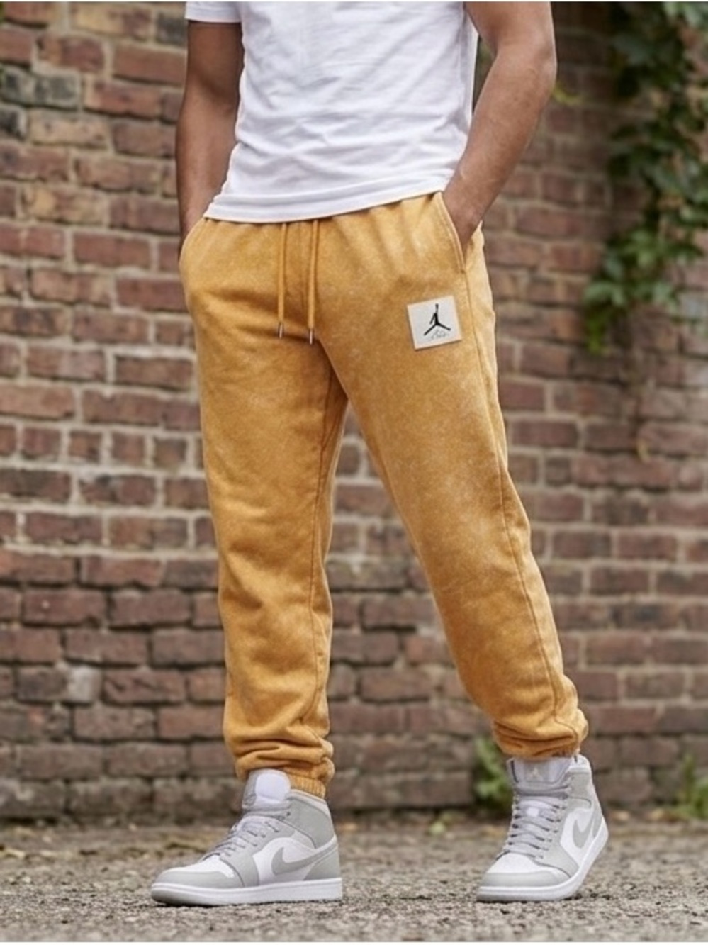 Jordan Men's Mustard Fleece Joggers - Gold Tone